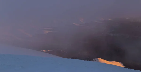 Prachtige Zonsondergang Licht Alpen Winter — Stockfoto
