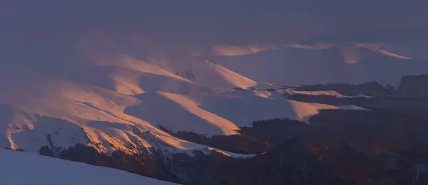 Hermosa Luz Del Atardecer Los Alpes Invierno —  Fotos de Stock