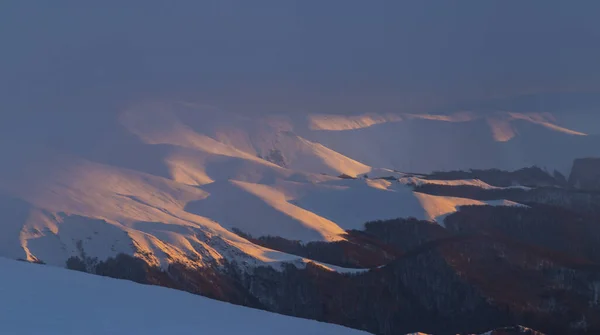 Krásný Západ Slunce Alpách Zimě — Stock fotografie