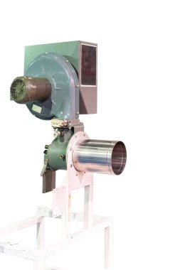 Endüstriyel fırın ya da fırın için elektrikli motor hava üfleyici ile doğrudan ateşleme başlığı ünitesi beyaz arka planda kırpma yolu ile izole edilmiş