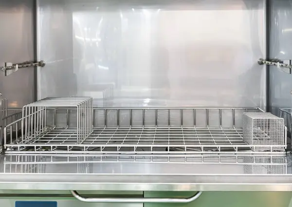close up stainless wire rack for support utensil or other in the dishwasher machine cabinet for industrial or other application used