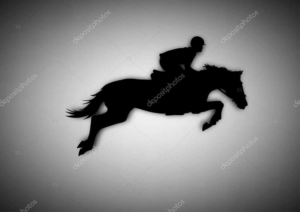 Graphics design silhouette horseman horse racing for the race with gray background vector illustration