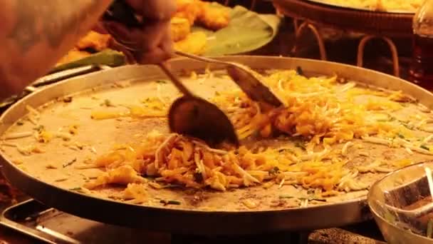 Comida Rua Chef Cozinhar Almofada Tailandês Comida Tailândia Bangkok Tailândia — Vídeo de Stock