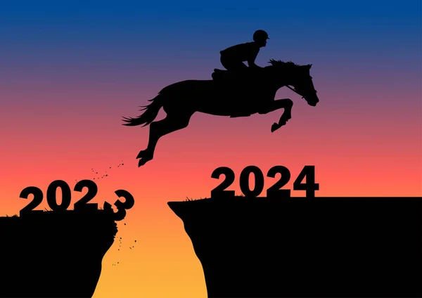 Diseño Gráfico Silueta Caballo Saltando 2023 2024 Año Nuevo Con — Archivo Imágenes Vectoriales