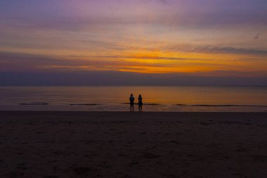 manzara manzarası gün doğumu ve siluet okyanus Asya Tayland