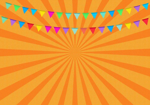 Banderas Fiesta Con Fondo Naranja Sunburst Vector Illustration — Archivo Imágenes Vectoriales