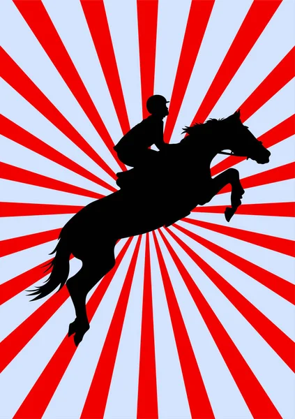 Grafikdesign Silhouette Pferdespringen Mit Rotem Sunburst Hintergrund Vektor Illustration — Stockvektor