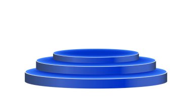Beyaz arkaplan ile izole edilmiş sunum ürünü için mavi podyum