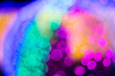 Gökkuşağı paletinde büyüleyici bir bulanık ışık gösterisi. Şenlikli ya da büyülü bir atmosfer yaratmak için mükemmel.