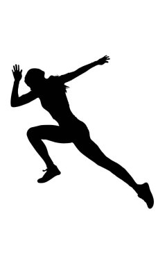 Kadın sporcunun silueti tam gaz koşuyor. Spor, spor ve aktif yaşam tarzı imajı