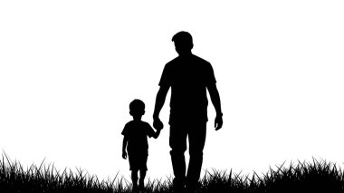 Bir baba ve çocuğun silueti el ele durarak sevgiyi, bağlantıyı ve bir babanın sonsuz bakımını simgeliyor.