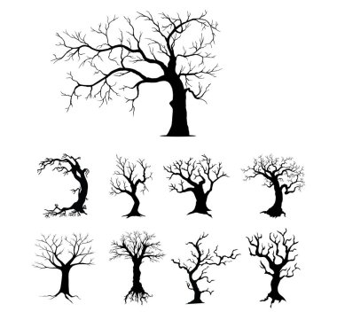 Dead tree silhouettes dying black scary trees forest illustration natural dying old tree of a set