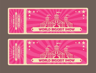 circus ticket set, movie theater, cinema, tent, carousel, theatre, entertainment, vector illustration