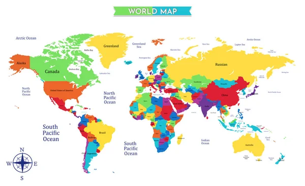 Mapa Mundo Cor Vetorial Isolado —  Vetores de Stock