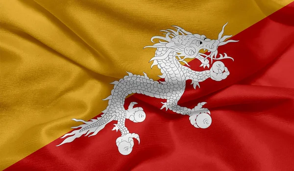 Foto Bandeira Butão Com Textura Tecido — Fotografia de Stock