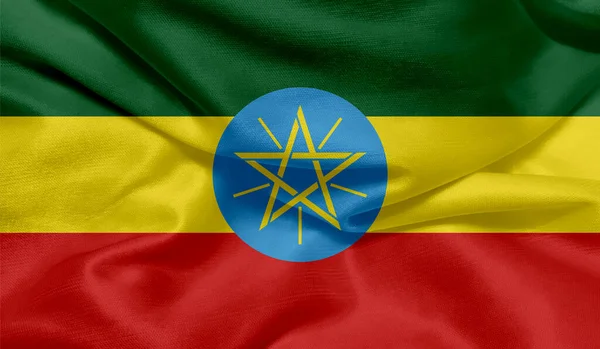 Photo Ethiopia Flag Fabric Texture — Stock Photo, Image