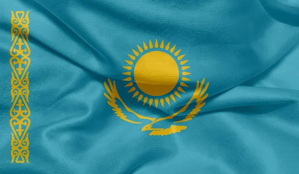 带有面料纹理的哈萨克斯坦国旗照片 — 图库照片