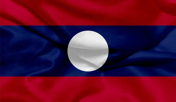 Zdjęcie Flagi Laosu Teksturami Tkanin — Zdjęcie stockowe