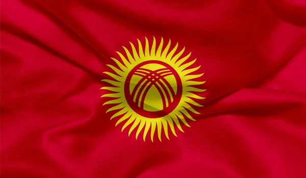 Foto Bandera Kirguistán Con Textura Tela — Foto de Stock