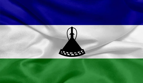 Φωτογραφία Της Σημαίας Του Λεσότο Υφασμάτινη Υφή — Φωτογραφία Αρχείου