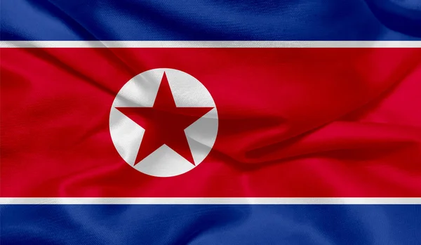 Zdjęcie Flagi Korei Północnej Teksturami Tkanin — Zdjęcie stockowe
