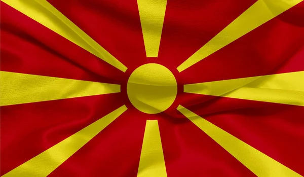 Foto Bandera Macedonia Del Norte Con Textura Tela — Foto de Stock