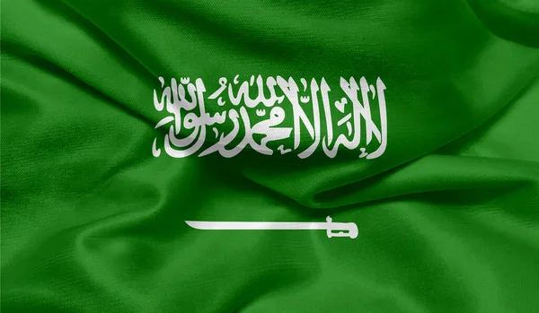 Foto Bandeira Arábia Saudita Com Textura Tecido — Fotografia de Stock