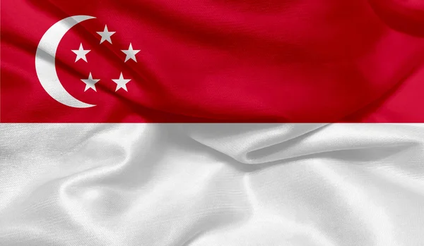 Foto Bandeira Singapura Com Textura Tecido — Fotografia de Stock