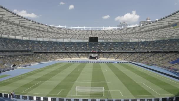 Olympiastadion Kiev Ukraina Stadskärnan Fotbollsplan Samtida Design Flygfotografering Tribuner Platser — Stockvideo