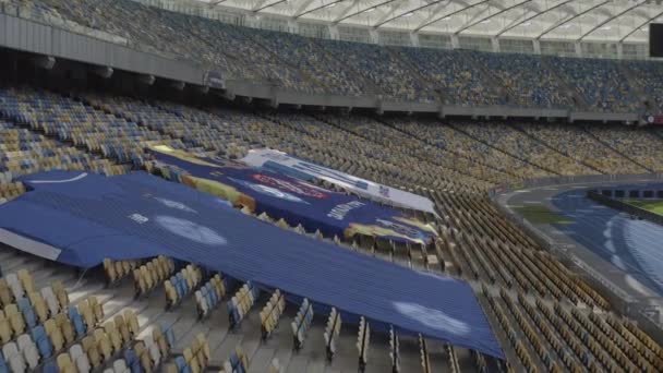Olympiastadion Kiew Ukraine Innenstadt Fußballplatz Zeitgemäßes Design Luftaufnahmen Tribunen Plätze — Stockvideo
