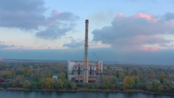 Garbage Incineration Plant Smokestack Environmental Pollution Drone Video Ukraine Kyiv — Stock Video