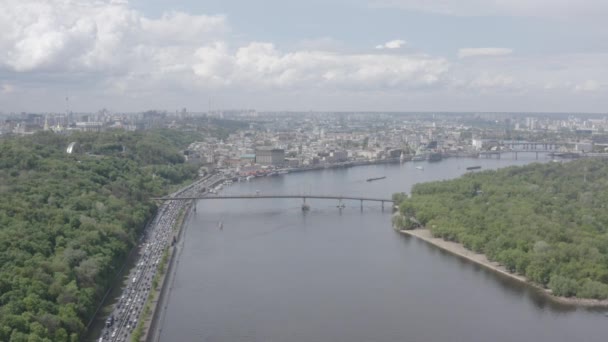 Kijev Központja Kilátás Podilra Nyár Dnepr Folyó Élvezetes Hajók Folyón — Stock videók