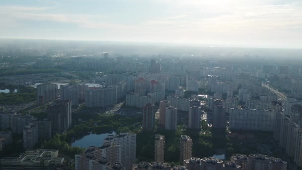 Осокорський Район Світанок Сучасна Будівля Високі Будівлі Dense Budings Aerial — стокове відео