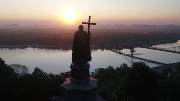 Monumento Volodymyr Grande Bautizador Rus Kiev Dawn Ucrania Kiev Vista — Vídeo de stock
