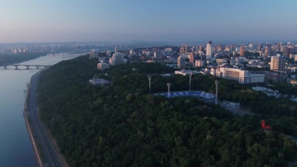 Ucrania Kiev Centro Ciudad Región Administrativa Río Dnepr Aérea Verano — Vídeos de Stock