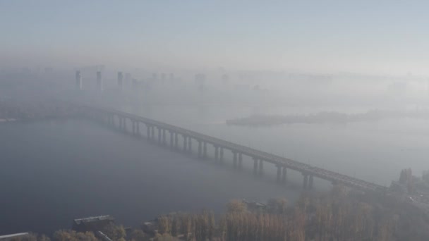 Aerial View Dnieper River Paton Bridge Kyiv Ukraine Summer Transport — 비디오