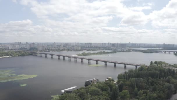 Aerial View Dnieper River Paton Bridge Kyiv Ukraine Summer Transport — Video