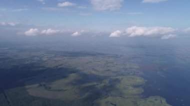 The village of Strakholissya. The general plan of the village near the Chernobyl exclusion zone. Dnepr River. Summer. Aerial. Kyiv Oblast, Ukraine.