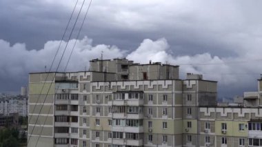 Timelapse of Kyiv city. Movement of clouds in the sky. Troyeshchyna district.