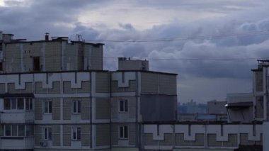 Timelapse of Kyiv city. Movement of clouds in the sky. Troyeshchyna district.