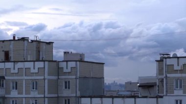 Timelapse of Kyiv city. Movement of clouds in the sky. Troyeshchyna district.