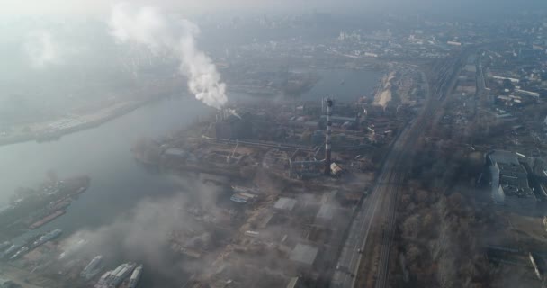 Kiev Ukraine Winter Frost Drone Video Industrial Power Station — Stockvideo
