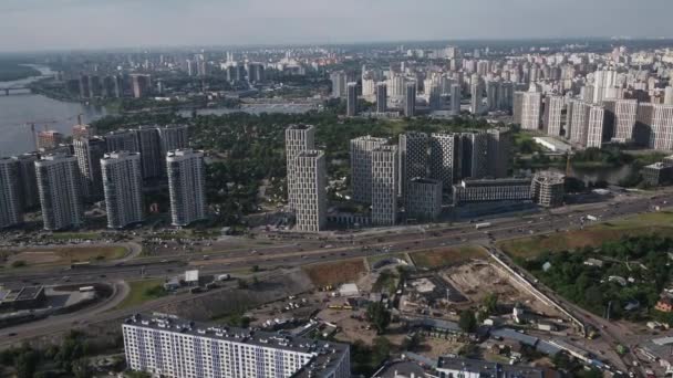Modern Quarter Kyiv Ukraine Aerial Photography Bazhan Avenue View Dnieper — Video Stock