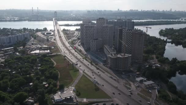 Modern Quarter Kyiv Ukraine Aerial Photography Bazhan Avenue View Dnieper — Video Stock