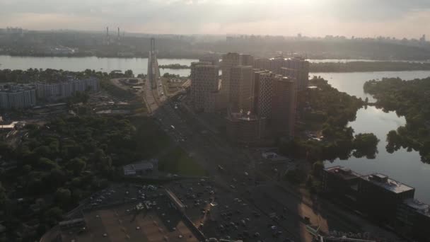 Modern Quarter Kyiv Ukraine Aerial Photography Bazhan Avenue View Dnieper — Stok Video