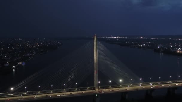 Ciudad Nocturna Kiev Ucrania Puente Sobre Río Dniéper Puente Sur — Vídeos de Stock