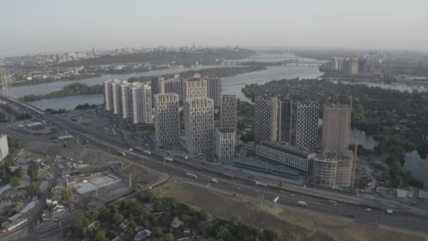 Modern Quarter Kyiv Ukraine Aerial Photography Bazhan Avenue View Dnieper — Stockvideo