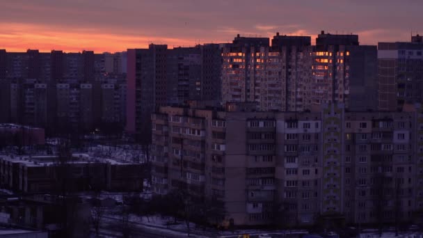 Timelapse City Kyiv Dawn Blackout City Light Frosty Morning — Wideo stockowe