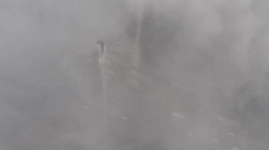 Aerial drone view View Of North or Moscow Bridge Kiev. Ukraine over Dnieper. City view. Traffic on the bridge. Fog.