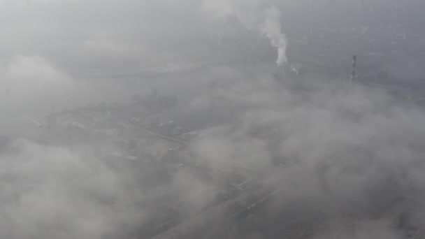 Ships Moored Dock Dry Dock Aerial Kyiv Ukraine Autumn Fog — Stock Video